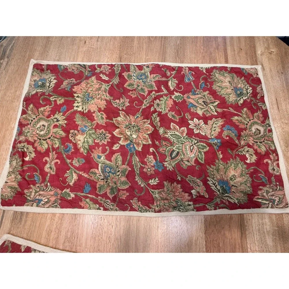 Chaps Annabelle 2 King Shams Red Jacobean Floral Paisley Jute Trim